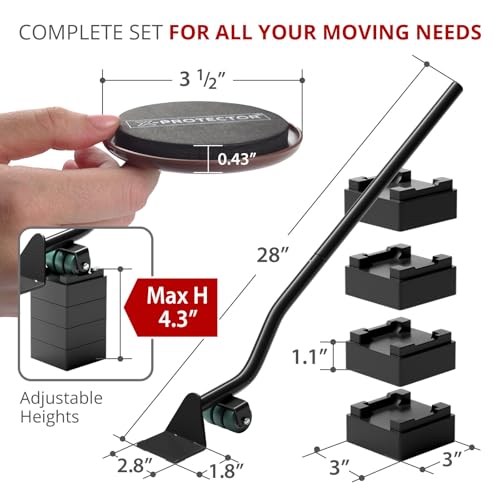X-Protector Furniture Sliders for Carpet & Furniture Lifter Tool Set - 4 PCS 3 1/2" Sliders for Furniture with Foldable Furniture Jack. Move Your Furniture Easily with Furniture Movers for Carpets! - size: Lifter + 4 PCS 3.5"