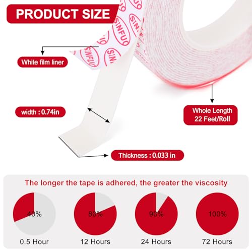 Sinfuo Double Sided Foam Tape Heavy Duty, Removable Damage Free Adhesive Tape, Residue Free Tape Picture Hanging Adhesive Strips Suitable for Indoor and Outdoor Installation Home Office(0.74" x 22Ft) - size: 0.74in x 22ft