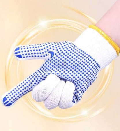 Safety Work Gloves with Anti-slip Dots 12 Pairs White Polyester Knitted Gloves for Garage Warehouse Industrial Gardening - color: Blue