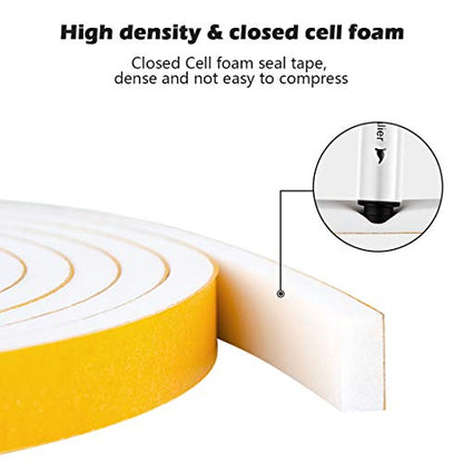 Adhesive Foam Tape 59 Feet, Soundproofing Neoprene Rubber Tape Door Insulation Weather Weatherproof Stripping, 1/2" Wide X 1/8" Thick, 19.7 Ft X 3 Rolls - color: White, size: 1/2 In x 1/8 In x 59Ft