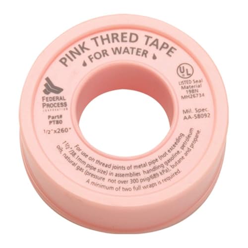 Gasoila Pink PTFE Thread Seal Tape – Professional-Grade High-Density Thread Tape for Water Lines – Leak-Proof Seal, Non-Toxic (1/2 Inch x 260 Inch Roll)