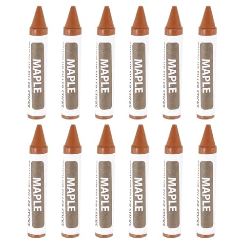 uxcell Furniture Repair Wood Markers, 12 Pcs Maple Touch Up Filler Sticks, Wood Wax Pen Crayons for Scratches, Wood Floors, Tables, Cabinet, Carpenters, Cover Ups - color: Maple
