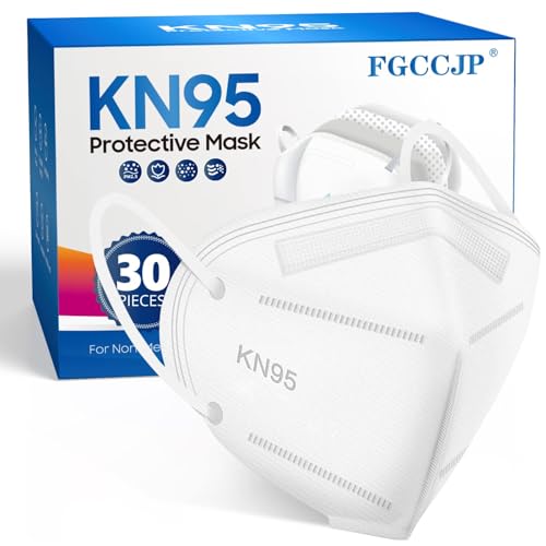 KN95 Face Mask 30pcs Disposable Face Masks Individual Packed Safety 5 Layers Breathable Cup Dust Masks Filtration>95% - color: White