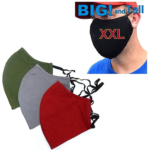 ICYROSE 3 Pack XXL 7"/ XL 6.5" Extra Large Face Mask Big and Tall 3 Ply Beard Mask Cotton w/nose wire Filter Pocket - color: Mixed Colors Set.a, Xxl 7"