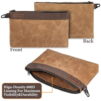 Waxed Canvas Tool Pouches 4 Pack – 11-Inch Heavy-Duty Zipper Tool Bags Set, Waterproof Utility Storage Pouches for Tools, Cables, Gear & Supplies – Rugged Tool Organizer Bags