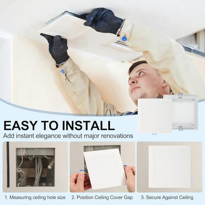 uxcell Square Ceiling Cover Plate, Recessed Lights Hole Trim Plate Wall Hole Spring Mount Decorative Flat Cap Access Panel for Ceiling or Wall 16x16 Inch Openings, Matte White - size: Fits: 16x16inch(400x400mm)