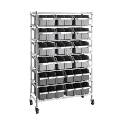 Seville Classics Heavy Duty NSF Bin Rack Solid Steel Wire Shelving Storage Unit, Patented Organizer for Garage, Warehouse, Office, Restaurant, Classroom, Kitchen, Gray, Includes 16 Bins - color: Gray, size: Includes 16 Bins