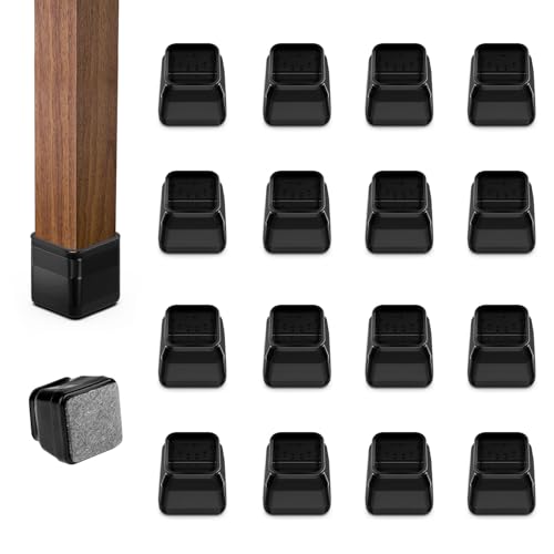 16pcs Square Chair Leg Floor Protectors, Felt Pads Chair Leg Protectors for Hardwood Floors, Silicone Furniture Feet Cups Covers Felt Pads, Prevents Scratches & Reduce Noise, Black, X-Small - color: Black-16pcs, size: Square XS(0.67''-0.87'')