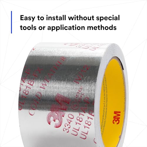 3M Aluminum Foil Tape 3340, 2.5" x 50 yd, 4.0 mil, Silver, HVAC, Sealing and Patching Hot and Cold Air Ducts, Fiberglass Duct Board, Insulation, Metal Repair