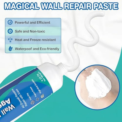 Drywall Repair Kit – 2 × 4.23 oz Fast Dry Putty Tubes with 2×2″ & 4×4″ Wall Patch Mesh, Dual Scrapers & 2 Sandpapers | Quick-Dry Spackle & Sheetrock Crack Filler for Wall, Ceiling & Plaster Repair - color: 2 Tubes & 3 Wall Patches