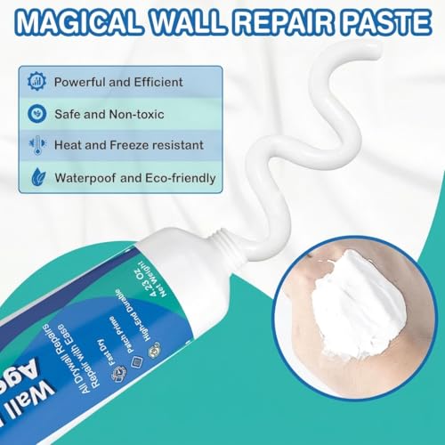 Drywall Repair Kit – 4.23 oz Fast-Dry Putty Tube with 2 × 2″ Wall Patch Mesh, Scraper & 2 × P180 Sandpapers | Quick-Dry Spackle & Sheetrock Crack Filler for Wall, Ceiling & Plaster Hole Repair - color: 1 Tube & 2 Wall Patches