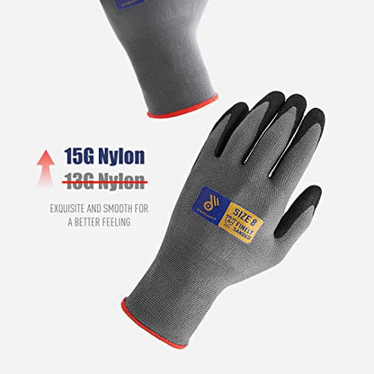 HANDLANDY 6 Pairs Safety Work Gloves with MicroFoam Nitrile Coated - Breathable Nylon Gloves with Grip for Men & Women - size: 9/Large, style: 3 Pairs - Gray