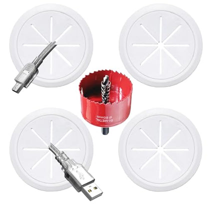 4 Pack TV Cord Hider for Wall Mounted TV, 2-3/8"(60mm Hole) Wire Hider in Wall Cable Management Kit, Includes 4 Pass Throughs and 1 Hole Saw Drill Attachment Easy to Install - size: 60mm - 4 Pack