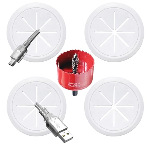 4 Pack TV Cord Hider for Wall Mounted TV, 2-3/8"(60mm Hole) Wire Hider in Wall Cable Management Kit, Includes 4 Pass Throughs and 1 Hole Saw Drill Attachment Easy to Install - size: 60mm - 4 Pack