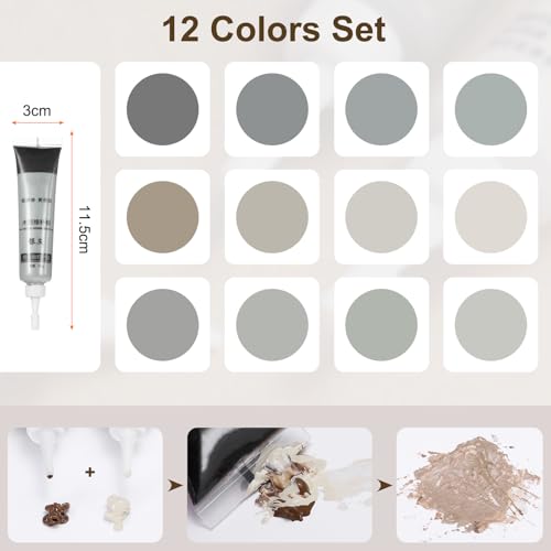 HARFINGTON 12 Colors Wood Filler Scratch Repair Kit Touch Up Filler Wood Paint for Repairing Scratches Cracks Holes on Wooden Floors Cabinet, Table, Gray Series - color: Gray Series