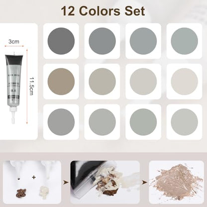 HARFINGTON 12 Colors Wood Filler Scratch Repair Kit Touch Up Filler Wood Paint for Repairing Scratches Cracks Holes on Wooden Floors Cabinet, Table, Gray Series - color: Gray Series