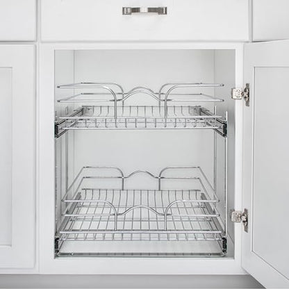 Rev-A-Shelf 2 Tier Kitchen Cabinet Pullout Shelf and Drawer Organizer Slide Out Pantry Storage Basket in Multiple Sizes, 21 x 22 In, 5WB2-2122CR-1 - size: 21" W X 22"d, style: Two Tier