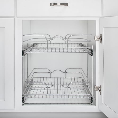Rev-A-Shelf 2 Tier Kitchen Cabinet Pullout Shelf and Drawer Organizer Slide Out Pantry Storage Basket in Multiple Sizes, 21 x 22 In, 5WB2-2122CR-1 - size: 21" W X 22"d, style: Two Tier