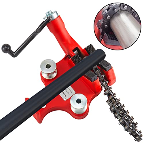 Mophorn Screw Bench Chain Vise 1/8 to 5-Inch Pipe Capacity, Heavy Duty Bench Chain Pipe Vise with Crank Handle, Neoprene-Coated Jaw, Cast Iron Material Ideal for a Variety of Pipes - size: 1/8" - 5" Bench Mount