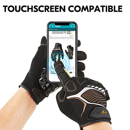 Vgo... Work Gloves Men,Light Duty Mechanic Glove,Touchscreen Compatible,Grain Cowhide Leather - color: 1 Pair - Black Gold, size: Mdeium(Pack of 1)