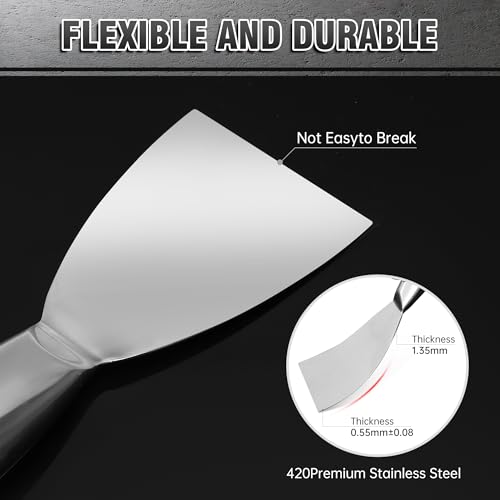Fishark Putty Knife, 5 Pcs Putty Knife Set, 2" 3" 4" 6" 8" Stainless Steel Scraper, Spackle Knife, Wallpaper Scraper Paint Scraper Tool for Drywall Repair, Removing Wallpaper, Mud, Applying Plaster - color: 2" 3" 4" 6" 8"