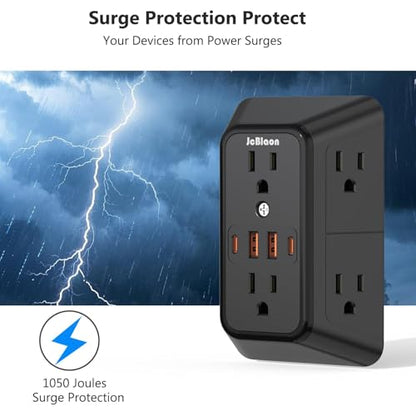 Surge Protector Outlet Extender, 6 Outlet Extender with 4 USB Charging Ports (2 USB C), 3 Sided Multi Plug Wall Adapter for Home, Office, Travel-2 Pack,Black - color: Black-6 Outlets-2 Pack