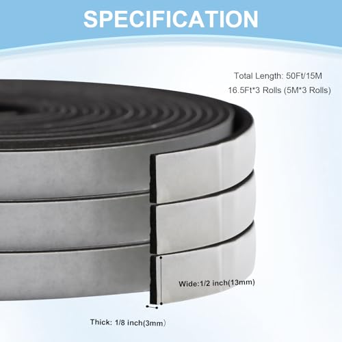 50Ft Weather Stripping Door Seal Strip, Strong Adhesive, Noise-Reduction, Weatherproof Foam Tape Insulation Weather Stripping Door Seal Foam Tape for Doors Windows 1/2 in Wide x 1/8 in Thick - size: 50FT