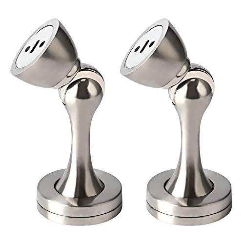 KOLAKO Magnetic Door Stops, 2 Pack Magnetic Door Stoppers Wall Floor Mounted Heavy Duty Door Holders Keep Door Open, Stainless Steel Metal Magnet Doorstops Catch Protector, Silver - color: Silver, size: 2 Pack