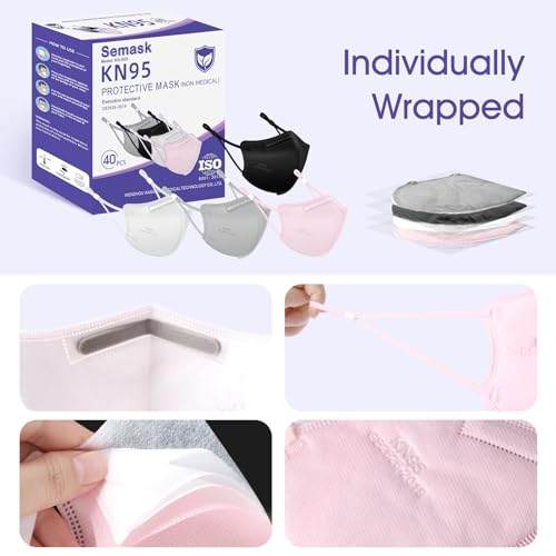 KN95 Adjustable Masks 25 Pack, Individually Wrapped Disposable Masks with Adjustable Ear Loops - color: Pink