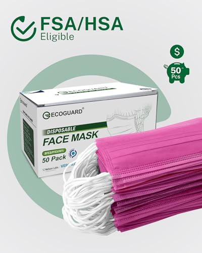 Disposable Face Masks Made in USA, 4 Ply for Families, Students, Breathable All-Day Wear & Safety, FSA HSA Eligible, ASTM Level 3 Medical Grade, 50 Pack, Rose Red - color: Rose Red, size: 50 Pack, style: Resealable Bag
