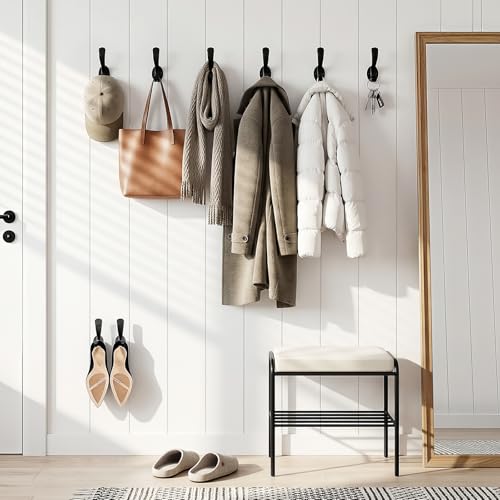 Coat Hooks Heavy Duty - Durable wall Mounted Hooks Aluminum Alloy Towel Hooks for Hanging Towel, Key, Robe, Scarf, Entryway Cubicle Closet Mudroom Bathroom Garage (4 Pack-Black) - color: 4 Pack-Black