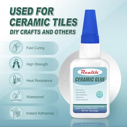 Waterproof Ceramic Glue 60g, Tile Clear Glue for Porcelain and Pottery, Instant Drying Heat-Resistant Waterproof for Bonding Ceramic Dishes DIY Crafts, with Anti-Clog Cap - size: 60g, style: Ceramic Glue
