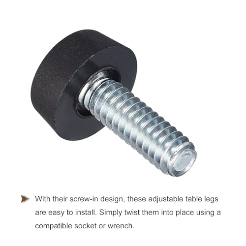 uxcell Adjustable Furniture Feet, 12Pcs 1/4"-20 UNC Thread - Furniture Leveling Leg Screw in Threaded for Table, Chairs, Sofa, Wardrobe (Black)