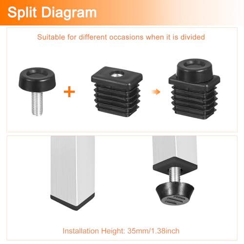 uxcell 8 Set Leveling Feet, M8x20x30mm Plastic Adjustable Furniture Leg Leveling Rectangle Tube Insert Screw-in Glide Levelers Fit Hole 20mm for Table Chair Furniture, Black - size: M8x20x30mm