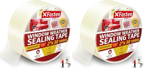 XFasten Window Tape for Winter 2-Inch x 30-Yards 1.5” Core, Residue-Free Window Weather Sealing Tape for Winter, Draft Stopper and Insulation for Weather Stripping (Pack of 2) - size: 2-Inch x 30-Yards, 1.5-Inch Core (Pack of 2)