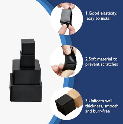 16 Pcs 3/4" x3/4" Square Silicone Chair Leg Floor Protectors, Rubber Chair Leg Caps, Flexible & Anti-Slip Chair Table Leg Covers, Wood Post End Cap, Furniture Leg Covers for Patio Indoor, Black - size: 3/4"