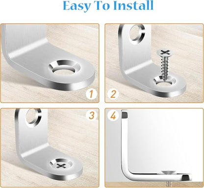 MONKIPAER 20pcs L Brackets Corner Brace, 30mmx30mm Heavy Duty Small Brackets, Stainless Steel Right Angle Brace, 90 Degree for Wood Shelves Dressers Chairs with 40pcs Screws (1.18 x 1.18 inch)