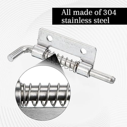 4 Pcs Stainless Steel Flat Pin Hinge Spring Latch, Heavy Duty Sliding Door Lock, Spring Loaded Latch Pin, Movable Spring-Bolt Hinge, Barrel Bolt Latches for Door, Cabinets, Trailer, Chests