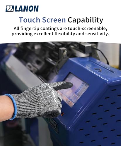 LANON Cut Resistant Gloves, Knife Protection Level D, Nitrile Coating with Honey Comb Pattern, ANSI A4 Cut Work Gloves, Reinforced Thumbs, 3D Comfort Fit, Breathable, Mechanical, Touchscreen,Small - size: Small