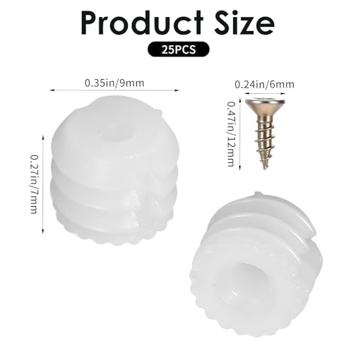 25 Pcs Plastic Dowel Inserts and Mounting Screws for Hinges Plastic Dowels Pre-Inserted Nuts Furniture Fittings for Cabinet Door Connections