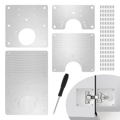 24Pcs Cabinet Hinge Repair Plate, Multi-Hole Design Fits Most Hinges, Stainless Steel Hinge Repair Kit with Screws&Screwdriver for Kitchen Cabinet & Cupboard Doors