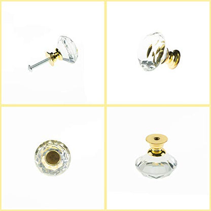 YourGift 25 Pack Drawer Knobs Diamond Shaped Crystal Glass 30mm Cabinet Knobs Pull Handles (30 mm, 25 Pack, Gold) - color: Gold, size: 30 mm, 25 Pack