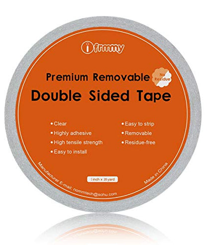 i frmmy Removable Clear Double Sided Sticky Tape- No Residue, Perfect for Gift Wrap, Woodworking- 1 inches x 20 Yards (2 Rolls) - size: 1 Inches x20 Yards (2 rolls)
