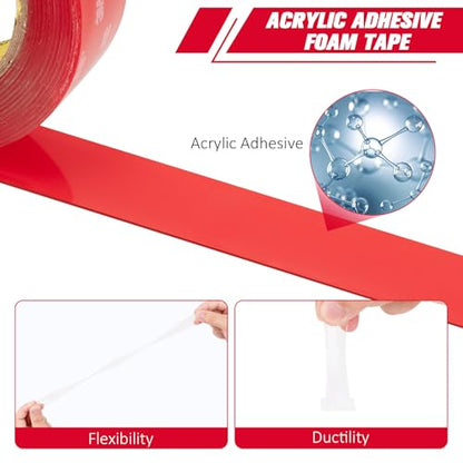 3M Heavy Duty Double Sided Tape 2''x15.4Ft Mounting Tape, 0.04in Thick Clear 4910 Adhesive Waterproof Foam Tape for Car Home Office Deco - color: Clear, size: Width 2"