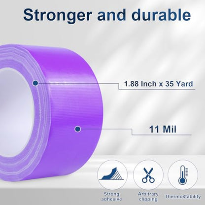 Purple Duct Tape Heavy Duty, 1.88 Inch x 35 Yard Waterproof Strong Adhesive Duct Tape for Indoor Outdoor Repairs Tear by Hand, 1 Roll - color: Purple