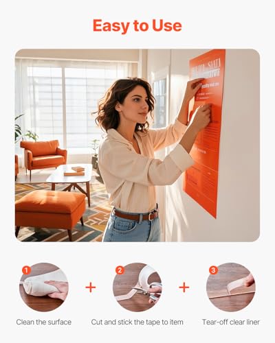 VEVOR Double Sided Tape Heavy Duty, 16 ft Nano Mounting Tape(3 Pack), Strong Adhesive & Reusable, Clear Two Sided Wall Tape, Removable Poster Picture Hanging Strips for Home Office Car Outdoor Use - style: 3 Packs
