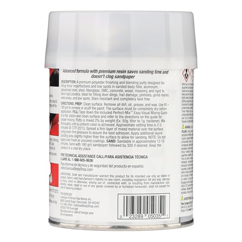 Evercoat Body Shop 105035 Pro-Grade Glazing Putty for Filling Minor Dings, Scratches and Low Spots in Aluminum, Fiberglass & More, Easy Mix Hardener Included 13 Fl Oz. - size: 13 Fl Oz., style: Glazing Putty