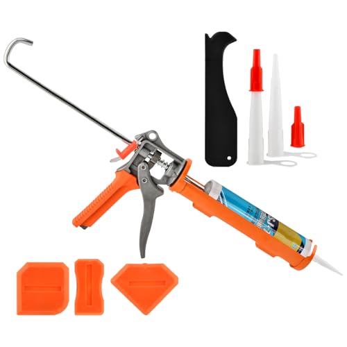 Caulk Gun and Caulk Scraper Kit, Caulking Gun with Caul-k Remover Tool, Sealant Finishing Tool Grout Scraper for Caulking/Filling/Sealing(COLOR:Orange)