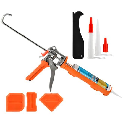 Caulk Gun and Caulk Scraper Kit, Caulking Gun with Caul-k Remover Tool, Sealant Finishing Tool Grout Scraper for Caulking/Filling/Sealing(COLOR:Orange)
