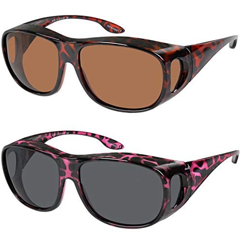 Fit Over Wrap Sunglasses Polarized Lens Wear Over Eyeglasses 100% UV Protection for Men and Women - color: Brown Havana and Burgundy Havana
